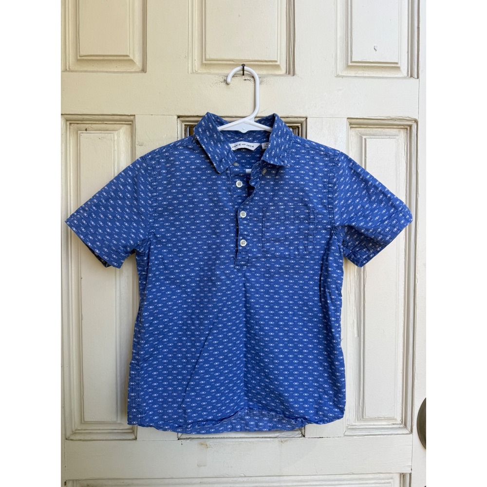 Janie and Jack Boys Blue Geometric Print Short Sleeve Button Down Shirt Size 6